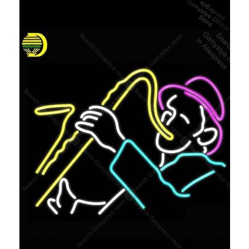 Neon sign ForMan With Saxophone neon Neon Bulb sign display Iconic Beer bar Cold Neon Glass Display Boards Enseign Lumineuse Bar