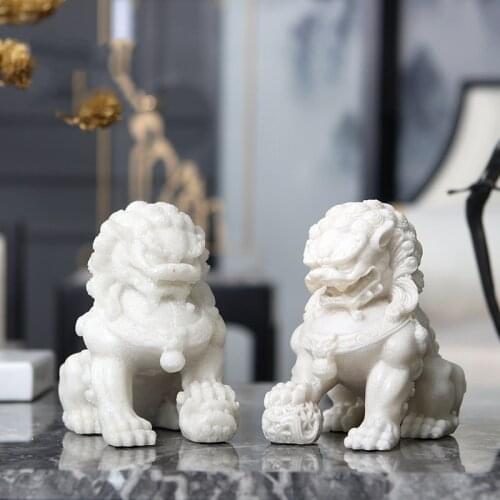 New Chinese Pair Of Sandstone Lion Statue Ornaments Living Room Home Town House Evil Spirit Home Decor Stone Carving Crafts