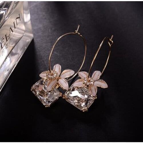 2018 New Popular Super Luxury Flower Crystal Pendant Exaggerate Big Circle Earrings Charms Hoop Earrings For Women Fashion Jewel