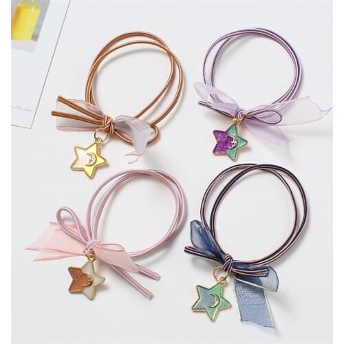 New Sales Fashion Cute Woman Hair Accessories Stars Bow Hair Rope Girl Hairstyle Decoration Hair Ring Ladies Hair Loop Wholesale