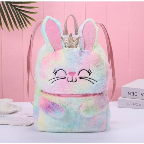 New Fur Phantom Color Plush Ball Outdoor Travel Student Backpack Cute Cartoon Anti Lost Schoolbags Boys Girls Kawaii Bag