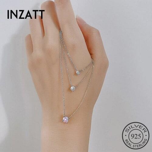 INZATT Real 925 Sterling Silver Square Zircon Choker Necklace For Fashion Women Minimalist Fine Jewelry Bohemian Accessories