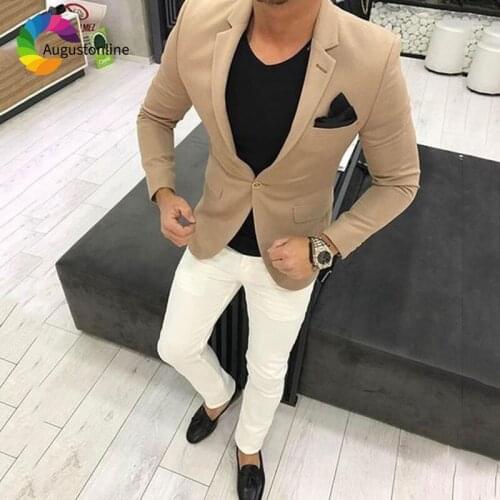 Latest Coat Pants Designs Mens Classic Suit Khaki Business Man Suit with Pants Slim Fit Man Blazer 2Piece Jacket Prom Costume