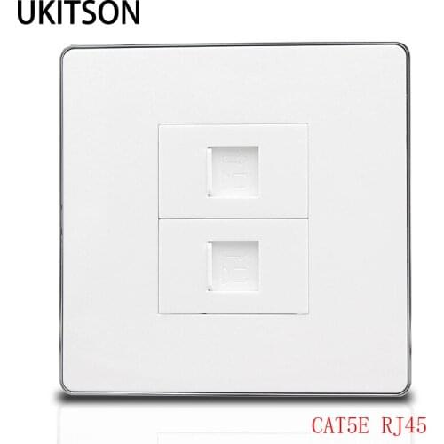 Durable Two Ports CAT5E RJ45 Wall Outlet 2 Plugs LAN Internet Panel Silver Edge
