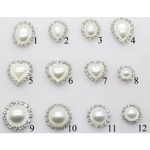 New Fashion 10pcs/lot 12 SIZE Rhinestone Pearl Snap Button Metal Brass Flat Back Button for Clothes Craft Accessories Decorative