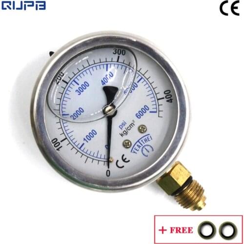 QUPB 63mm Micro Mini Dial Indicator Oil Filled Diving Pressure Gauges 6000PSI Stainless Steel Case Brass Connector G1/4 GEL003