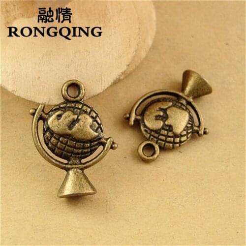 RONGQING 20*16MM Antique Bronze Globe Charms 60pcs/lot Fashion Bracelet Charms for Jewelry Making