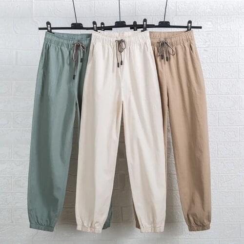 Women Cotton Linen Harem Pants Solid Coors Ankle-Length Pants Large Size Drawstring Casual Trousers Spring Summer Sweatpants 3XL