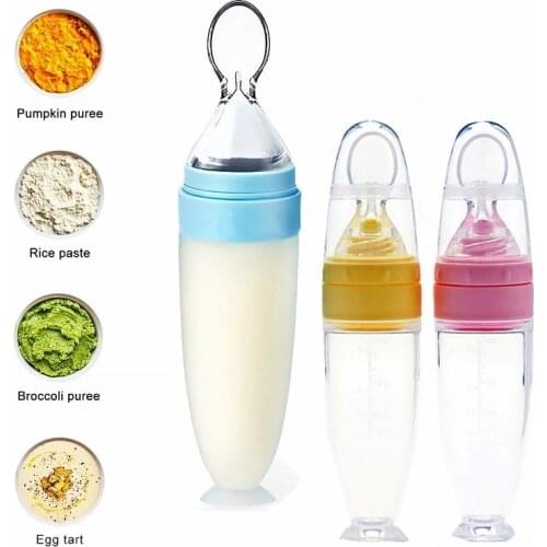Silicone Baby Feeding Spoon Food Supplement Children Rice Paste Bottle Cute Soft Non-Slip for Boy Girl Food Container