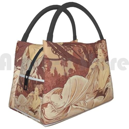 Cooler Lunch Bag Picnic Bag Dusk Alphonse Alfonsa Mucha Nouveau Classic Classical Traditional Floral Flower