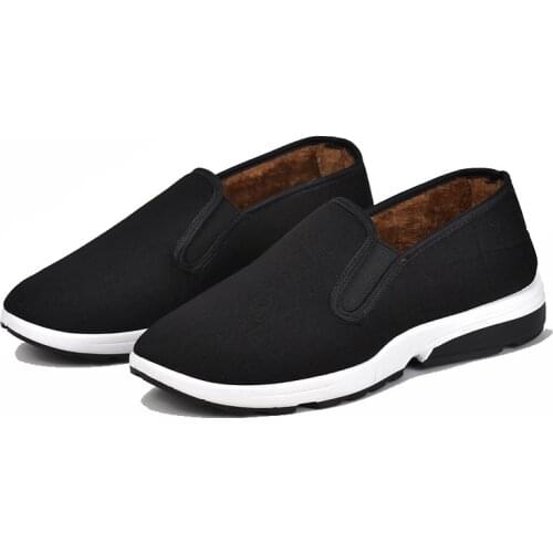 2021 Autumn Winter New Concise Style Mens Vulcanize Shoes Comfortable Slip-on Plush Thickening Shallow Flat Canvas Shoes