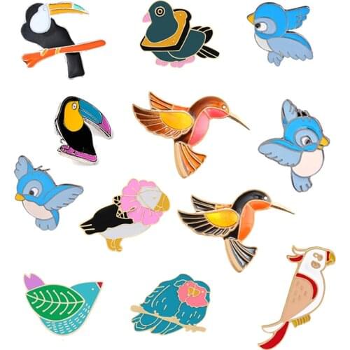12 Style Cartoon Enamel Pins Birds Brooch Women Denim Jackets Sweater Collar Pin Badge Corsage Men Brooches Jewelry Holiday Gift