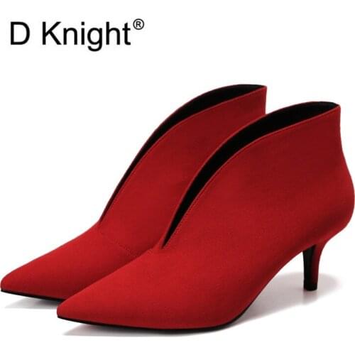 Sexy Pointed Toe V-port High-heeled Ankle Boots For Women Microfiber Slip On Womens Shoes 2020 Autumn Winter New Short Boots