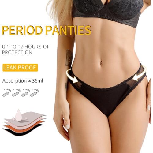 New Sexy Lace Black Leakproof Women Menstrual Panties Breathable Fast Absorbent High Waist Girl Period Underwear Dropshipping