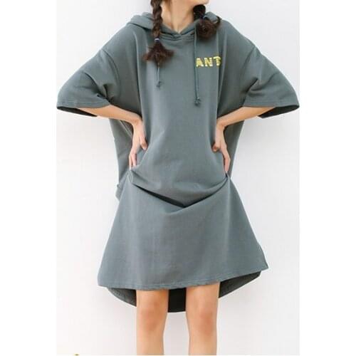 Women chic sweater loose hooded sweater dress women Printed letters dress women Street cotton dresses vestidos Spring Autumn