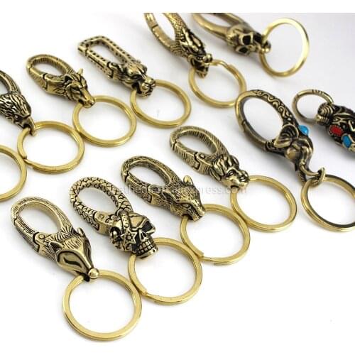 1pcs Solid Brass Belt O-ring Hook Devil Skull Dragon Hook Key Fob Clip Keychain Key Ring Wallet Chain Hook Leather Craft Decor