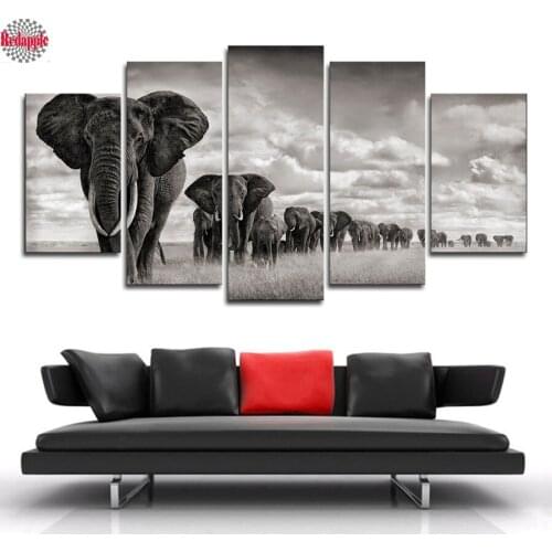 5D DIY Diamond Painting Cross Stitch kit 5pcs/set Elephant Walking On The Grassland Full diamond Embroidery Diamond Mosaic Decor