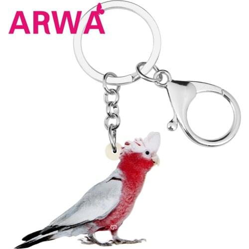 ARWA Acrylic Flying Major Mitchells Cockatoo Keychains Print Bird Animal Keyring Jewelry For Women Girls Teen Bag Accessories