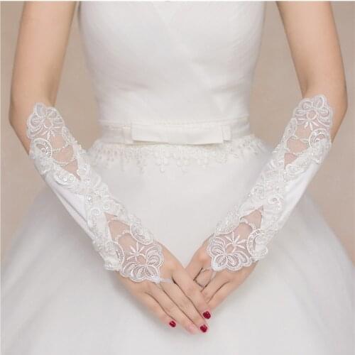 Bridal Gloves Satin Lace Long Finger Wedding Gloves Wedding Accessories Luvas de Noiva