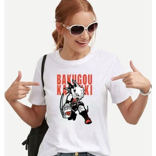 Bakugou Katsuki My Hero Academia Kacchan Graphic Female T-Shirt Vogue Anime Clothes O-Neck Printed 100% Cotton Casual Tops