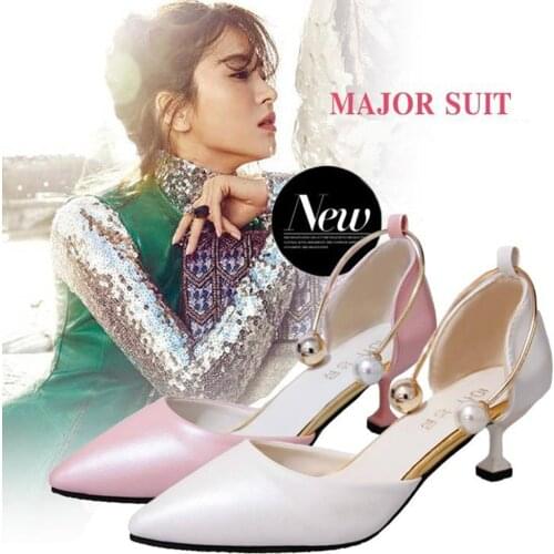2020 Spring New Fashion Sandals Beaded Stiletto Sandals Shallow Mouth All-match Side Air Sandals Trend Womens Shoes