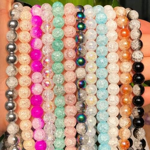 White Snow Cracked Crystal Stone Beads Loose Spacer Clear Quartz Beads For Jewelry Making DIY Necklace Bracelet 6/8/10mm 15"Inch