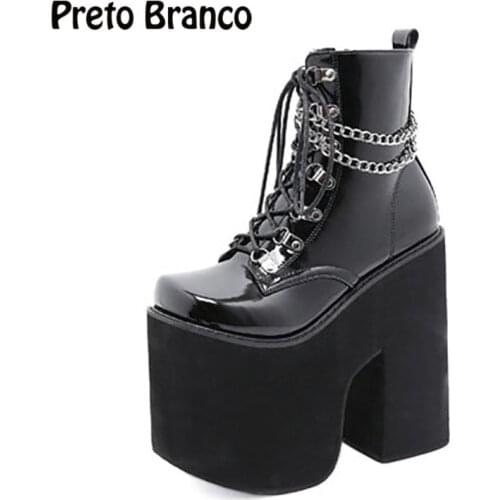PRETO BRANCO 2021Fashion Paragraph 17cm Nightclub Stage Female Shoes 34-43 Codes Stage Show Wedge High Heel Boots JXQ-168-9