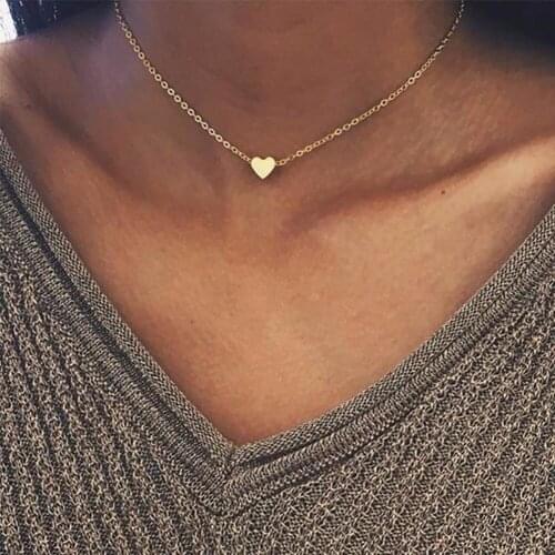 Hot Sale Simple Women heart Gold Silver Plated Chain Choker Necklace Jewelry Collana Bijoux Fashion Beach Statement Jewelry