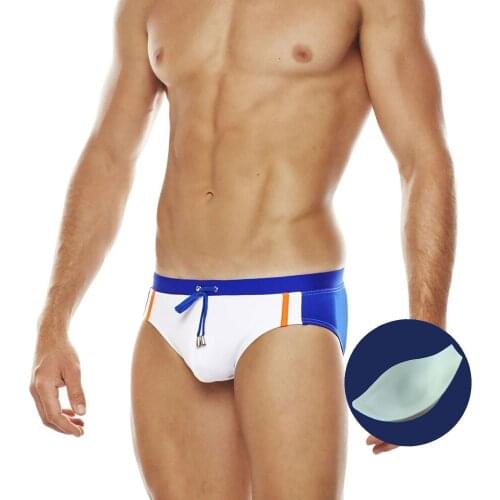 UXH Color Stripes Push-Up Pad Swim Trunks Sexy Pouch Bulge Enhancing Gay Swimwear Padded Men Swimming Briefs Surf Beach Shorts