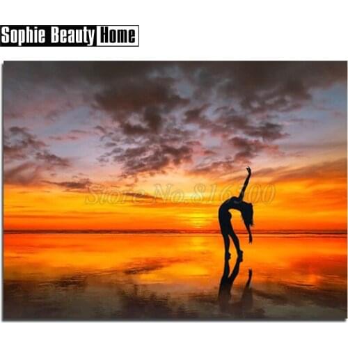 Diy 5D Diamond Painting Cross StitchDancer On Water Under Sunset Diamond Embroidery Pattern Full Drill Mosaic Home Decor 18A076