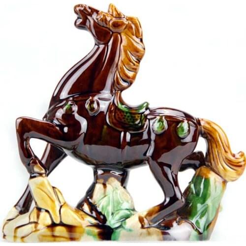 Ceramic Feng Shui Wang Cai Horse Crafts Animal Ornaments Creative Home Furnishing Office Decoration Auspicious Wedding Gift
