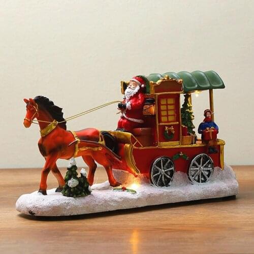 Classic Christmas Decorations For Home Santa Claus Carriage Desktop Ornaments With Music LED Glowing Navidad Natal New Year Gift