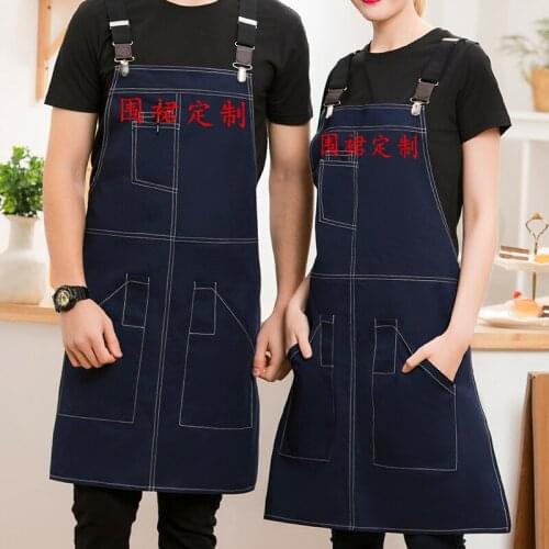 Korean fashion denim canvas apron custom printed LOGO