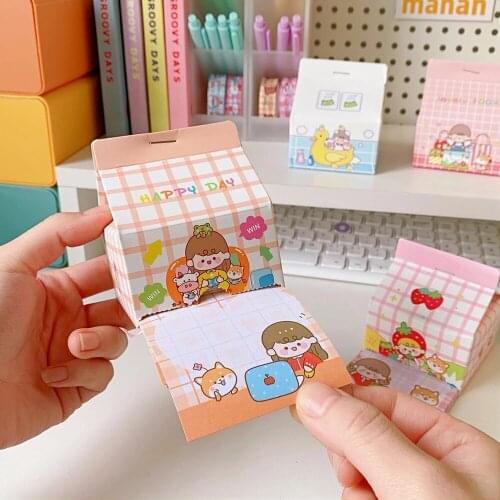 Korean Cute Creative Japanese Cartoon Milk Carton Sticky Note Paper Non-sticky Note Small Note Pad School Supplies Stationery