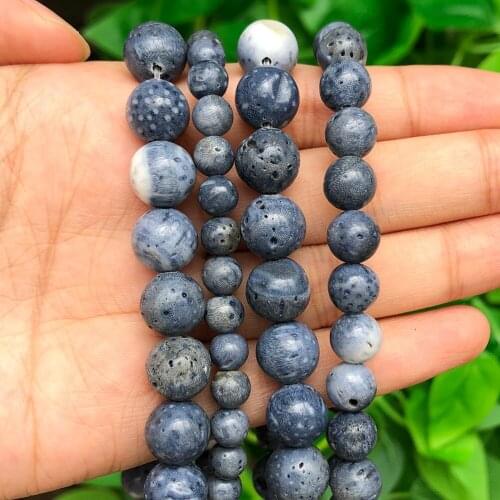 Natural Blue Coral Round Loose Stone Beads for Jewelry Making DIY Bracelets Neckalces Handmade Accessories 6 8 10 12mm 15inch