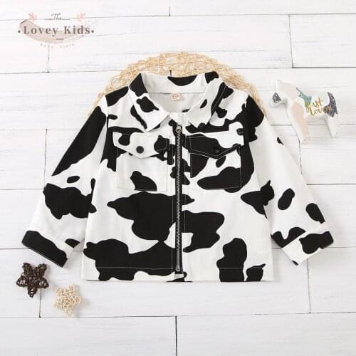 Kids Jackets for Girls Toddler Long Sleeve Lapel Zip Up Coat Cow Print Outerwear 1-6T Little Girls Clothing