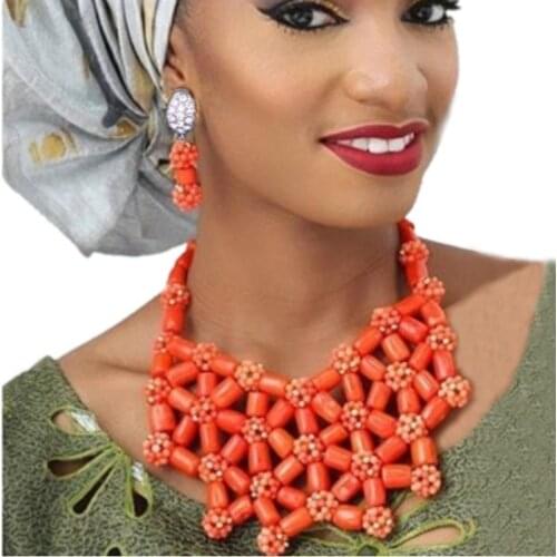 DUDO Store African Beads For Wedding Nigerian Original Coral Beads Necklace Jewelry Set Free Shipping 2019 New Design Tribal Set