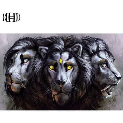 MHD 5D DIY Diamond Embroidery Animal Icon 3D Diamond Painting 3 Lion Leopard Full Round Crystal Decoration Cross Stitch Kit