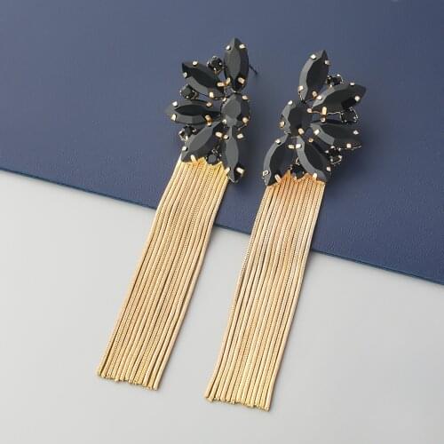 Fashion Metal Rhinestone Flower Long Tassel Earrings Womens Creative Popular Dangle Earrings Party Accessories