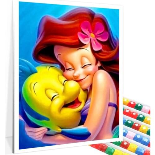 QIZITNEG Diamond Painting Kit Disney Mermaid Square/Round Diamond Embroidered Cartoon Princess 5D DIY Mosaic Cross Stitch Gift