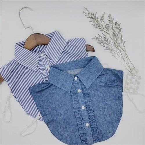Fake Collar Blue White Cotton Female Sewing Detachable Collar False Collar Lapel Blouse