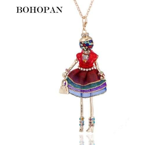 Handmade Doll Necklace Women Girl 3 Color Dress Pendant Long Chain Fashion Jewelry Lovely Design collier femme Gifts 2018 Hot