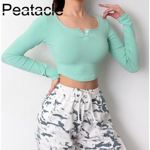 Peatacle Sports Tight Fitness Top Womens Long Sleeve Sexy Slim Quick Dry T-shirt Running Training Yoga Clothes