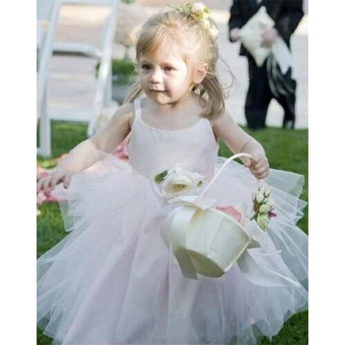 Girls Flower Girl Dresses for Wedding Party Puffy Tulle First Communion Dresses Ankle Length Pageant Ball Gown for Little Girls
