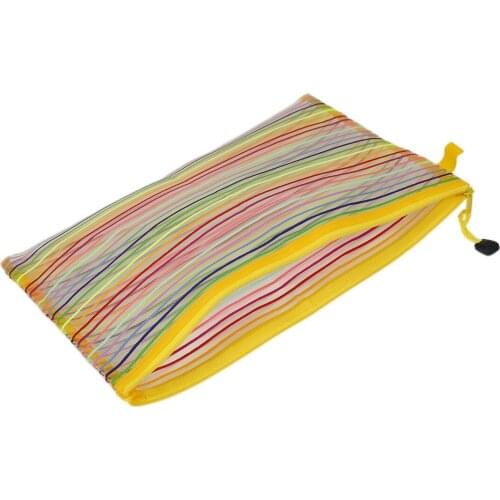 PPYY NEW - Zip up Nylon Mesh Multicolor Stripes A4 Paper Documents Pen File Bag Folder