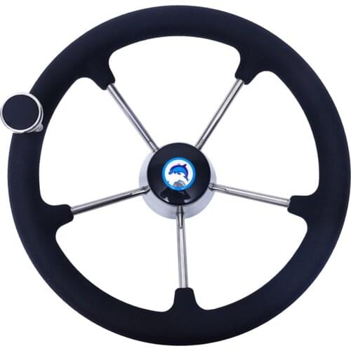 Boat Accessories Marine 13-1/2" Boat Stainless steel Steering Wheel with Polyurethane Foam Black Excellent feel Fits 3/4" Shaft