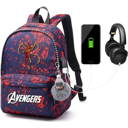 MARVEL USB Charging Backpack College Students School Package Oxford Cloth Waterproof School Bag Cartoon Anime Backpack Mochila