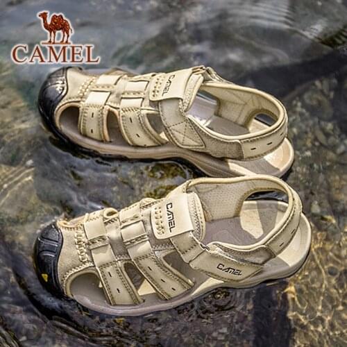 CAMEL Mens Sandals Fashion Comfortable Soft Roma Fashion Genuine Leather Sandals Men Breathable Outdoor Hiking Summer Footwear