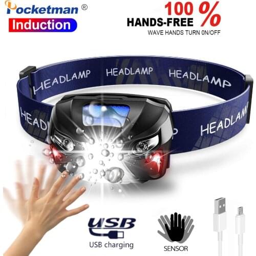 Super Bright Headlamp LED Headlight Rechargeable Head Torch Body Motion Sensor Head Flashlight Camping Torch Light Lamp With USB