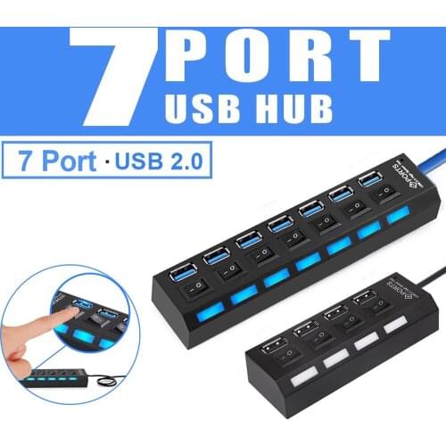 USB 2.0 Hub USB Hub 2.0 Multi USB Splitter Hub Use Power Adapter 4/7 Port Multiple Expander 2.0 USB Hub with Switch for PC